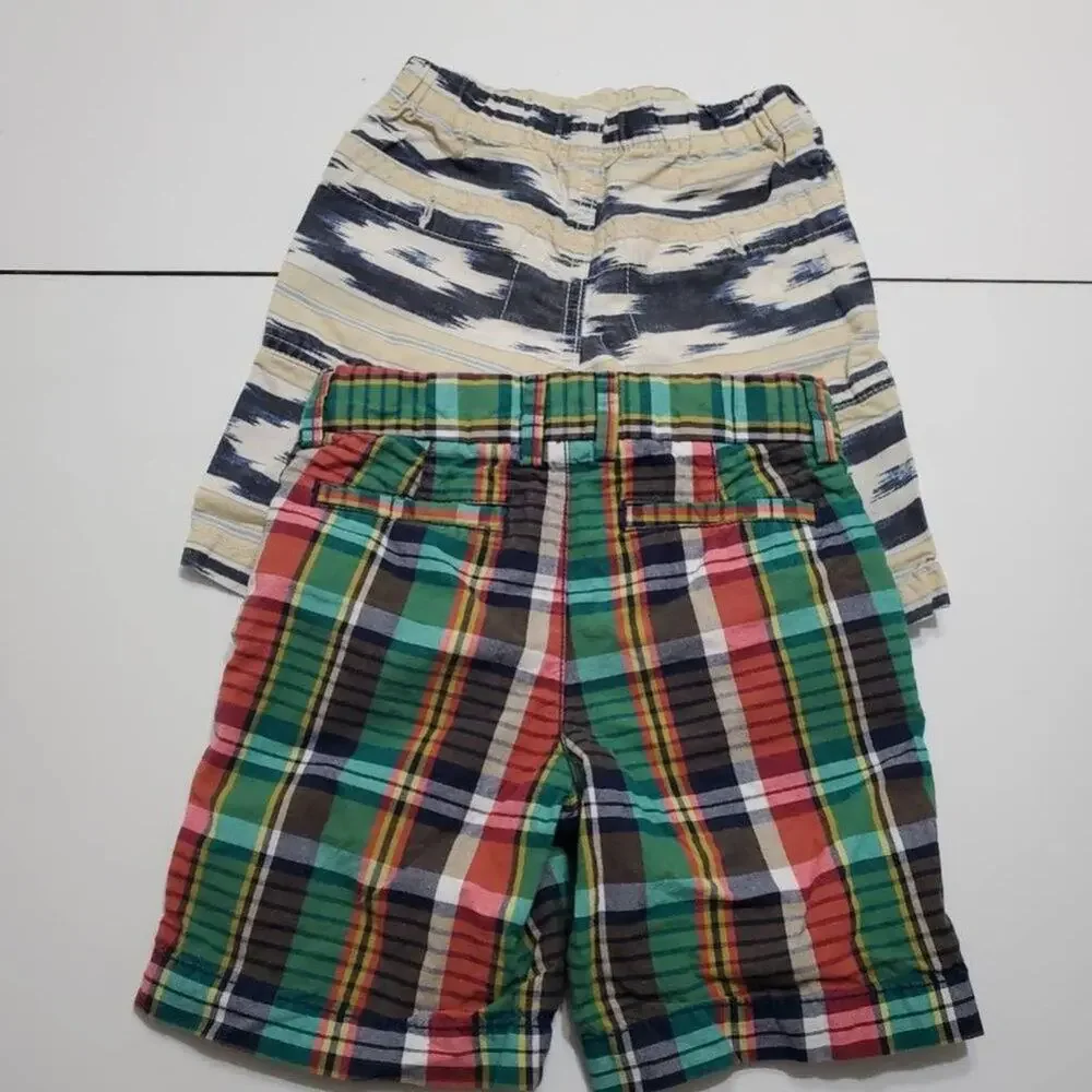 Gap Baby Boys Lot Of 2 Shorts Black Red Plaid Buckle Pockets 100% Cotton 3Y‎